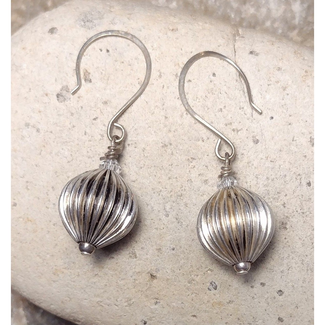 Vintage Sterling Silver Crystal Beaded Drop Dangle Earrings